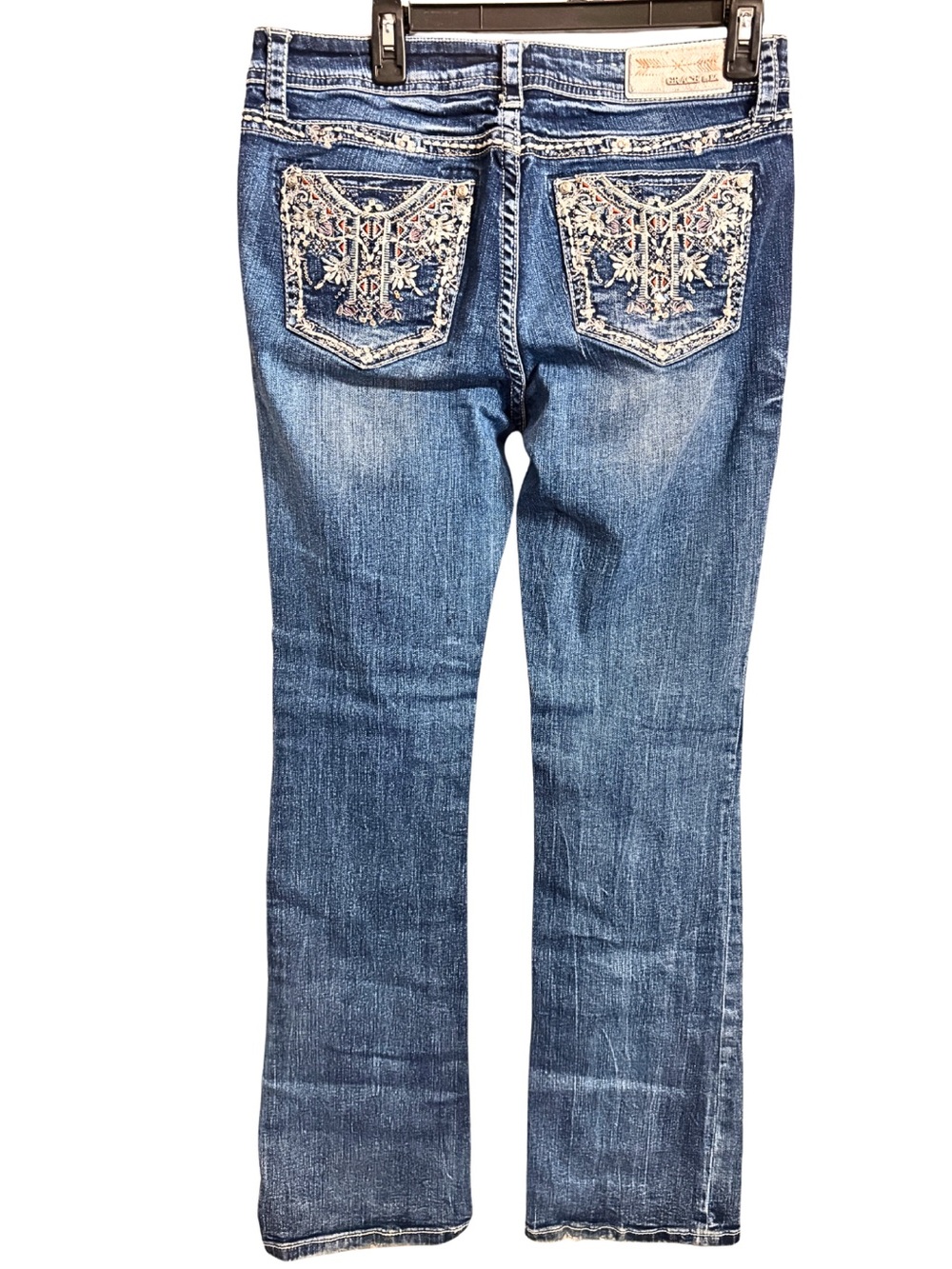 GRACE IN LA EMBELLISHED BOOTCUT MidWash Western denim Blue Jeans Distressed SZ30